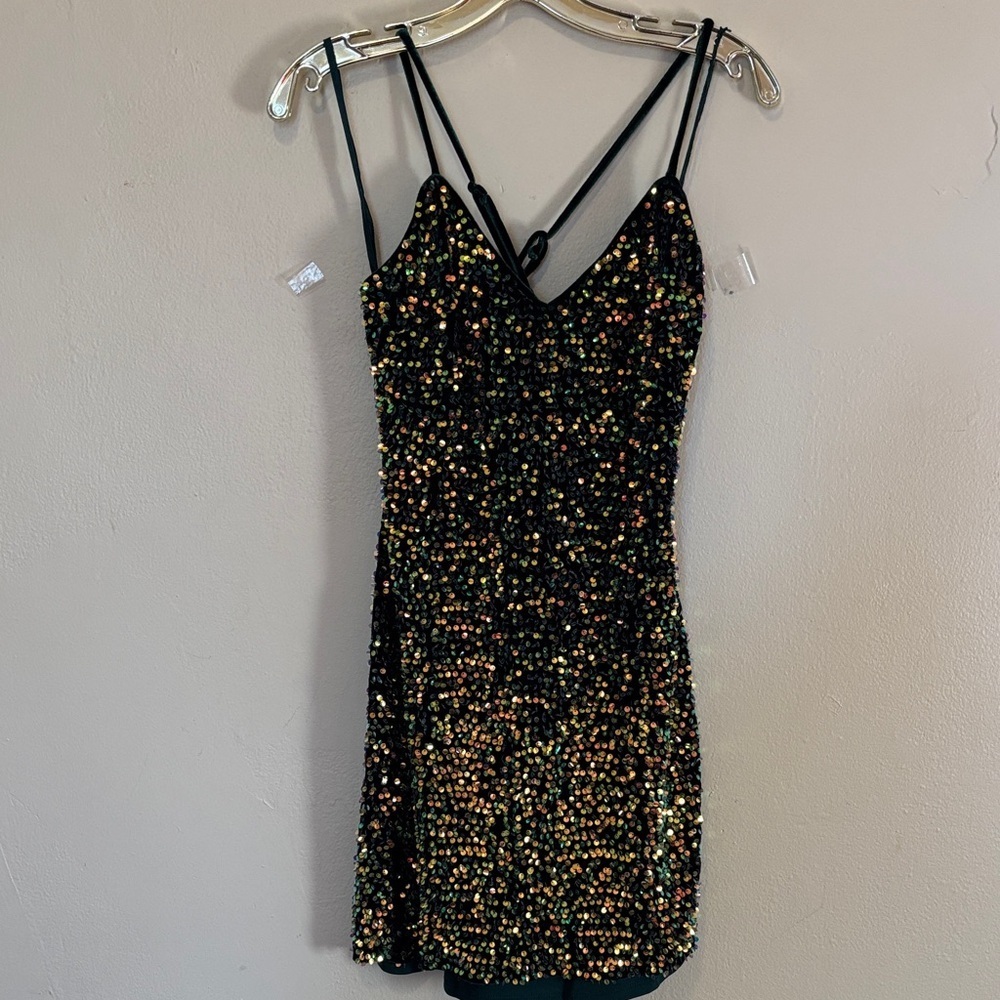 City Triangles Black and Gold Sequin Mini Dress